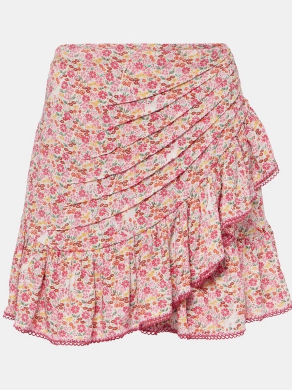 Poupette St Barth Mabelle Floral Ruffle Miniskirt - Pink/Orange - Size S